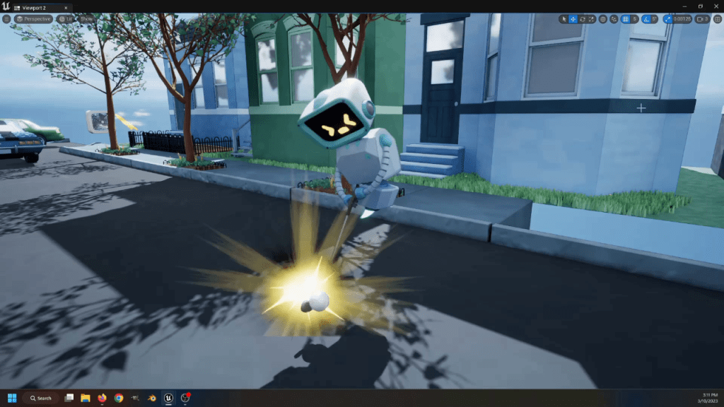 The robot character mid-swing.